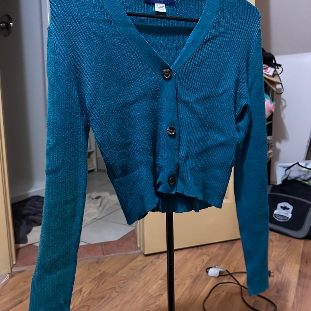 Teal Button-Up Women's Sweater